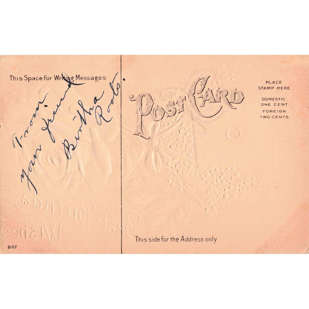 Vintage Best Birthday Wishes Embossed Postcard Pink Rose Forget-Me-Nots B67 - Picture 2 of 2